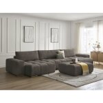 Bobochic - canapé panoramique convertible coffre anakin tissu bouclette avec pouf marron Bobochic - canapé panoramique convertible coffre anakin tissu bouclette avec pouf marron