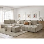 Bobochic - canap� panoramique convertible coffre everest tissu chin� avec pouf angle droit taupe