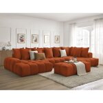 Bobochic - canap� panoramique convertible coffre everest tissu textur� avec pouf angle gauche orange