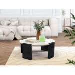 Bobochic - table basse ronde d. 85 cm torvi plateau marbre et pieds bois massif de manguier noir