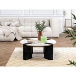 Bobochic - table basse ronde d. 90 cm cerse plateau marbre et pieds bois massif de manguier noir