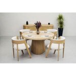 Bobochic - table  manger ronde extensible 130  180 cm sugiton placage chne massif marron clair