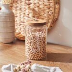 Bocal verre couvercle acacia h17cm