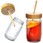 Bocal en verre avec paille pour boissons, eau, limonade, jus