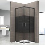 Boha - line cabine de douche 90 x 100 cm h. 190 verre s�rigraphi� ligne noire 6mm, portes coulissantes ...