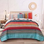 Bohemian quilted bedspread for double bed, 3 piece patchwork bedspread, reversible quilt, soft microfiber ... Bohemian quilted bedspread for double bed, 3 piece patchwork bedspread, reversible quilt, soft microfiber ...