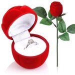 Bo�te � bagues - rouge - forme rose - rangement bague anneau - cadeau mariage anniversaire