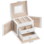 Bote  bijoux 3 niveaux, crin  accessoires, avec poignes, 2 tiroirs, miroir, serrure, rangement bijoux ...