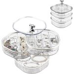 Bo�te � bijoux 3 niveaux transparente, organiseur 360� pour femme, rangement boucles d?oreilles, bagues, ...