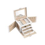 Boîte à bijoux 4 niveaux, Écrin à accessoires, coffre de rangement, avec poignées, 3 tiroirs, miroir, ... Boîte à bijoux 4 niveaux, Écrin à accessoires, coffre de rangement, avec poignées, 3 tiroirs, miroir, ...