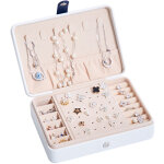 Bo�te bijoux cuir deux niveaux, organisateur colliers, boucles d'oreilles, bagues, montres femmes