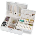 Bote  bijoux pour femme 2 couches rangement bijoux verrouillable avec cl en cuir impermable pour ...