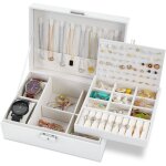 Bo�te � bijoux pour femme 2 couches rangement bijoux verrouillable avec cl� en cuir imperm�able pour ...