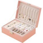 Bo�te � bijoux pour femme, coffret � bijoux en cuir verrouillable de 2 couches organisateur � bijoux, ...