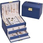 Boite a bijoux femme fille(bleu marine), bote  bijoux coffret  bijoux rangement bijoux organisateur ...