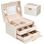 Boite a bijoux pour femme avec miroir, bo�te � bijoux en cuir � 2 tiroirs, coffre � bijoux verrouillable ...