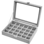 Boite a bijoux en velours gris avec 24 compartiments et couvercle en verre, boite de rangement a bijoux ... Boite a bijoux en velours gris avec 24 compartiments et couvercle en verre, boite de rangement a bijoux ...