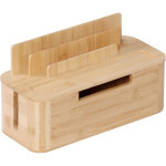 Bo�te � c�bles relaxdays pour 2 multiprises, bambou, 16 x 30 x 13 cm, support tablette / t�l�phone, cache ...