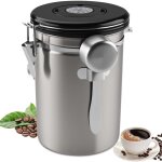Boite a cafe hermetique en acier inoxydable, 1, 8 l bo�te � caf� �tanche � l'air avec suivi de la date ...