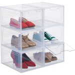 Relaxdays - botes  chaussures, lot de 6, avec porte, empilables, pointure jusqu' 50, casier de rangement, ...