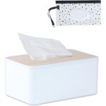 Bo�te combin�e mouchoirs et lingettes humides ? plastique avec couvercle bois, usage salle bain chambre ...