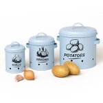 Bo�te de conservation pour pommes de terre, oignons et ail relaxdays, lot de 3, m�tal, pot � oignons, ...