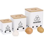 Bote de conservation relaxdays pour pommes de terre, oignons et ail, 3 pices, mtal, couvercle en bambou, ...