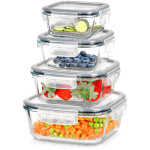 Bo�tes de conservation en verre avec couvercle, carr�es, lot de 4