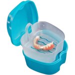 Bo�te � dentier avec panier ? rangement salle de bain ? bleu clair
