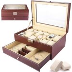 Bote  montres avec 12 compartiments, prsentoir de montre en cuir synthtique de double couche, coffret ...