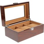 Bo�te montre 3 fentes cuir pu, �tui voyage hommes, vitrine collection bois.