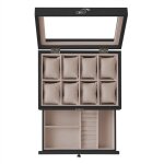 Bote  montres 8 emplacements, crin  montres en bois, avec couvercle en verre, coussinets pour montres, ...