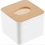 Bo�te � mouchoirs carr�e en bois blanc, bo�te de rangement en plastique avec couvercle en pin