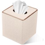 Bo�te � mouchoirs carr�e en cuir (carr�e beige)