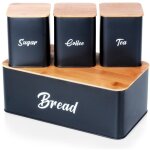Bo�te � pain en bambou et m�tal noir, r�cipient de cuisine pour le pain