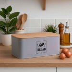 Bo�te � pain avec couvercle en bambou - design r�tro, bo�tier en m�tal