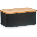 Zeller - bote  pain en mtal avec couvercle en bambou, 31 x 18 x 12, 5 cm