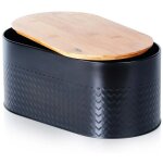 Boite a pain noire spacieuse avec couvercle en bois et planche a decouper Boite a pain noire spacieuse avec couvercle en bois et planche a decouper