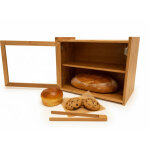 Bo�te � pain relaxdays en bambou, 2 �tages, avec hublot, pince � toast incl. , h x l x p : 31 x 40 x ...