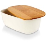 Boite a pain spacieuse de couleur creme avec planche a decouper en bois