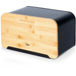 Bo�te � pain spacieuse en m�tal noir avec planche � d�couper en bambou