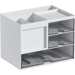 Bo�te de rangement de bureau ? 3 tiroirs ? porte - stylo multifonctionnel ? 8 compartiments ? ps ? blanc ...