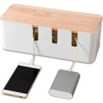 Bo�te de rangement de c�bles herchr 12  x 5  x 4, 5  avec couvercle en bois pour ordinateur, t�l�viseur, ...