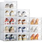 Botes de rangement  chaussures transparentes avec cadre blanc 33 x 23 x 14 cm, 12 pices, en plastique ...