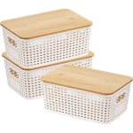Boite de rangement avec couvercle 3pcs caisse rangement plastique avec couvercle en bambou 5l, 25, 3 ...