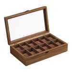 Bote de rangement pour montres  12 compartiments, en bois avec couvercle en verre et coussinets amovibles, ...
