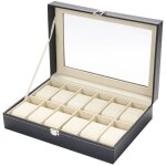 Bote de rangement pour montres en cuir, bote de prsentation pour montres, bote  montres - 12 coussinets, ...