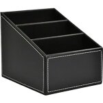 Bo�te de rangement - noir - bois - faux cuir pu - 16x13x7cm - 3 sections