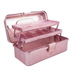 Bo�te de rangement pour outils d'artisanat et paillettes rose, transport empilable � 3 couches, couture, ...
