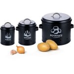 Bote de rangement relaxdays pour pommes de terre, oignons et ail, 3 pices, avec couvercle et aration, ...